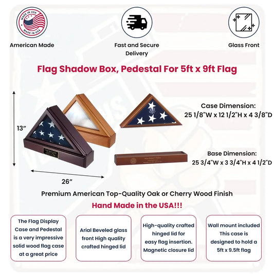 Flag Box, Flag Pedestal Box, Flag Boxes With Personalized Engraved Plate