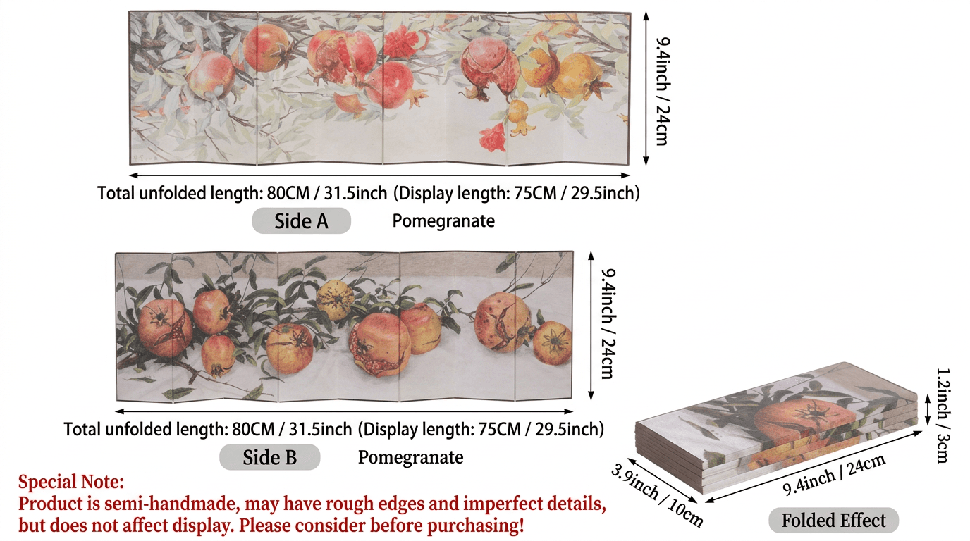 Pomegranate Folding Screen Miniature — Japanese-Inspired Desk Décor for Tea Room, Study & Display Cabinet