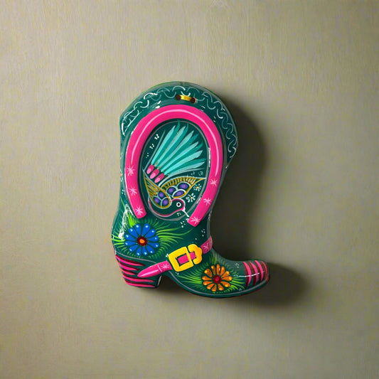 Guerrero Cowboy Boot Wall Art | Mexican Hand-Painted Pottery Decor