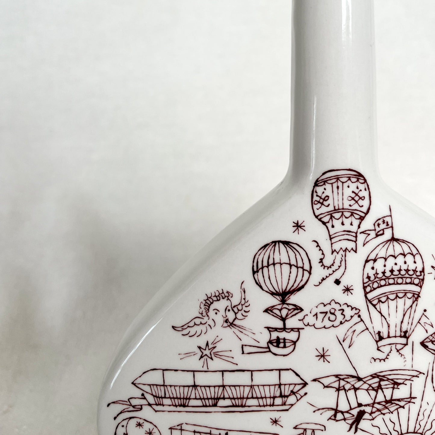 Vintage Ceramic Vase with Burgundy Design
