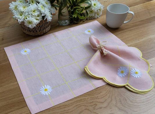 Hand Embroidered Trellis Placemats 14" × 18" (Set of 4)