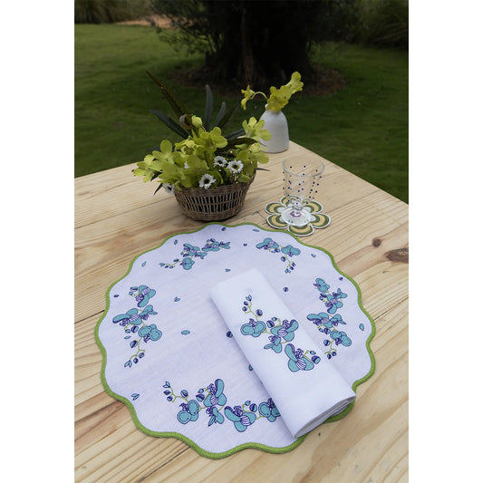 Hand Embroidered Vintage Floral Placemats 16" round (Set of 4)