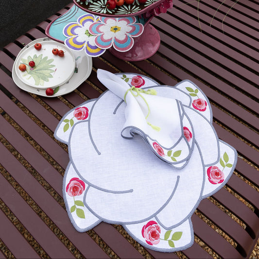 Hand Embroidered Heirloom Petals Placemats 16" round (Set of 4)