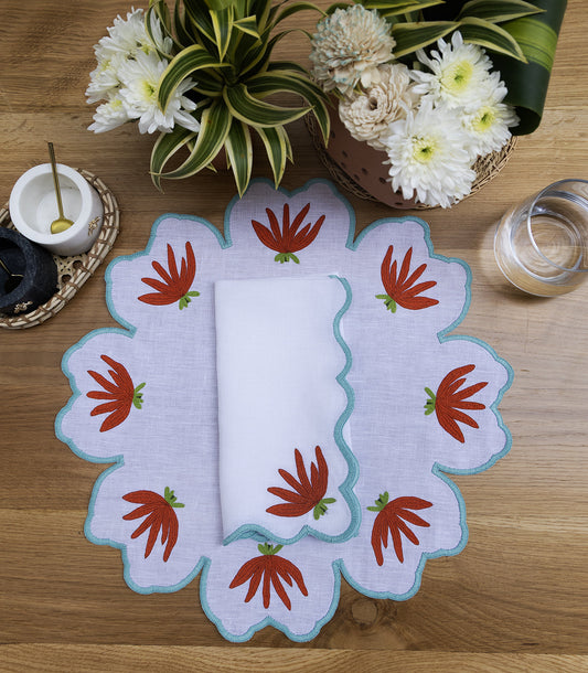 Hand Embroidered Heirloom Petals Placemats 16" round (Set of 4)