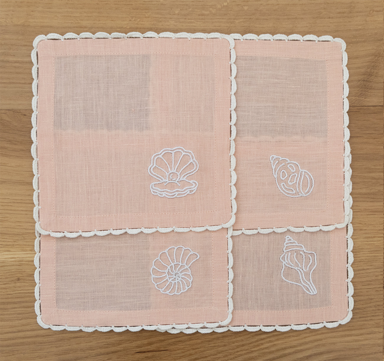 Hand Embroidered Marine Life Cocktail Napkins 6" x 6" (Set of 4)