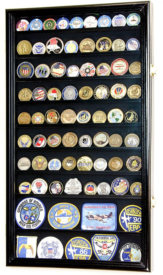 Large Military Challenge Coin Display Case Cabinet Holders Rack 98% UV - Lockable