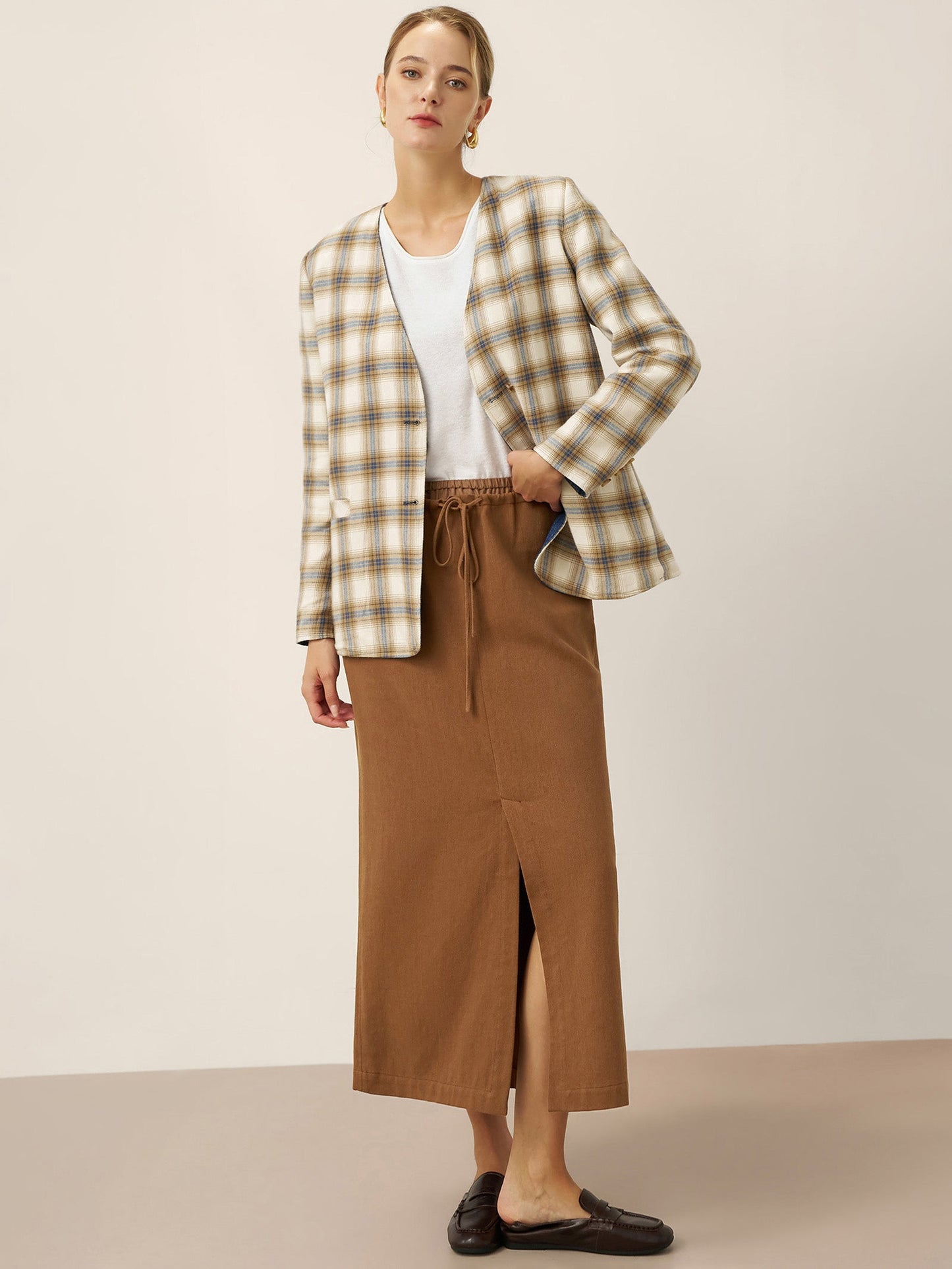 Linen Reversible Denim Texture V-Neck Jacket ELLIE