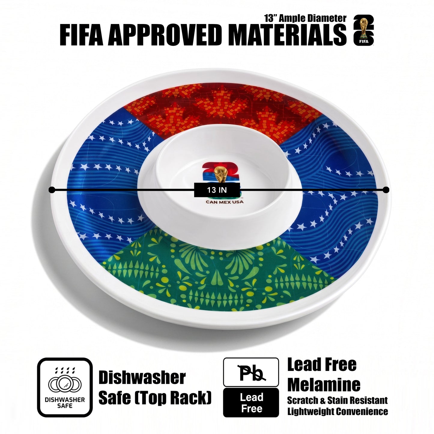 Atelier Sportif Official FIFA 26 Can Mex Us Melamine Chip & Dip 13"D
