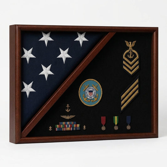 Medal Glass Display Case Shadow Box, Coast Guard Flag Display.