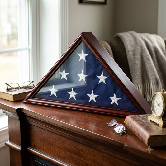 Flag Display Case Frame Stand, Veteran Memorial for 5' X 9.5' Flag - Cherry Finish
