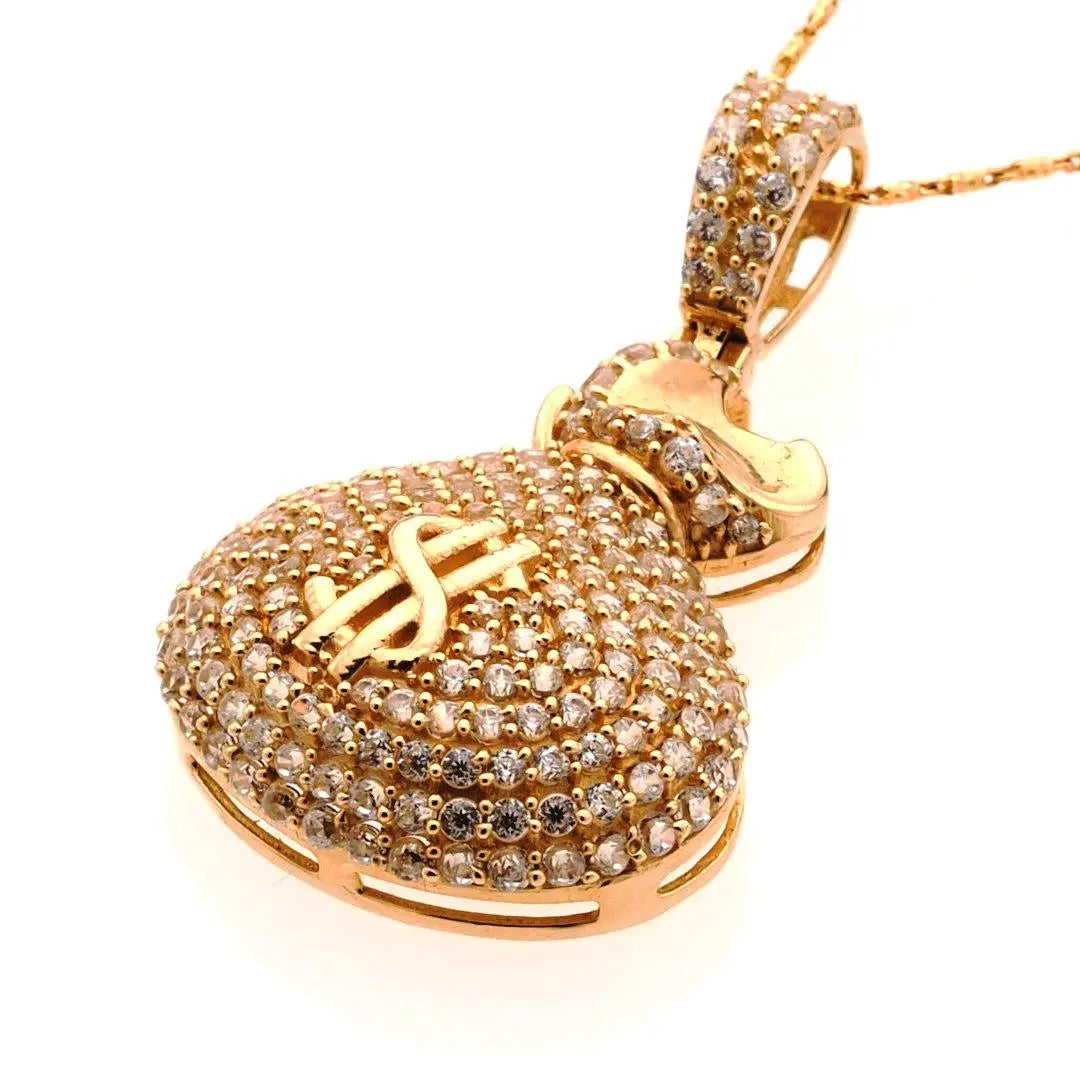 14K Gold CZ Money Bag Pendant