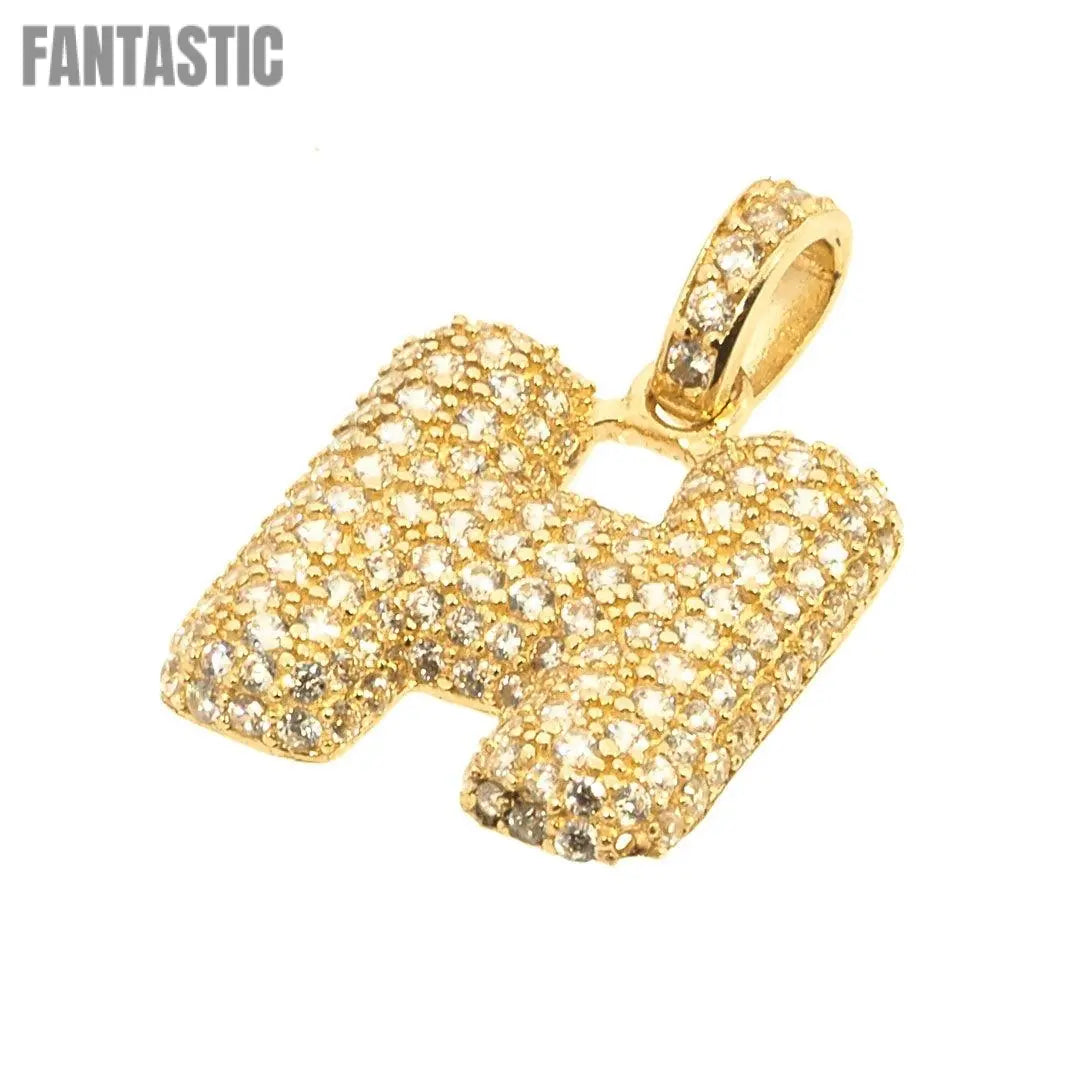 14K Gold CZ Initial Letter H Pendant