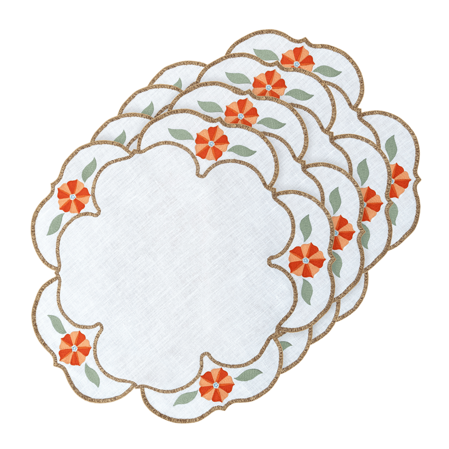 Hand Embroidered Heirloom Petals Placemats 16" round (Set of 4)