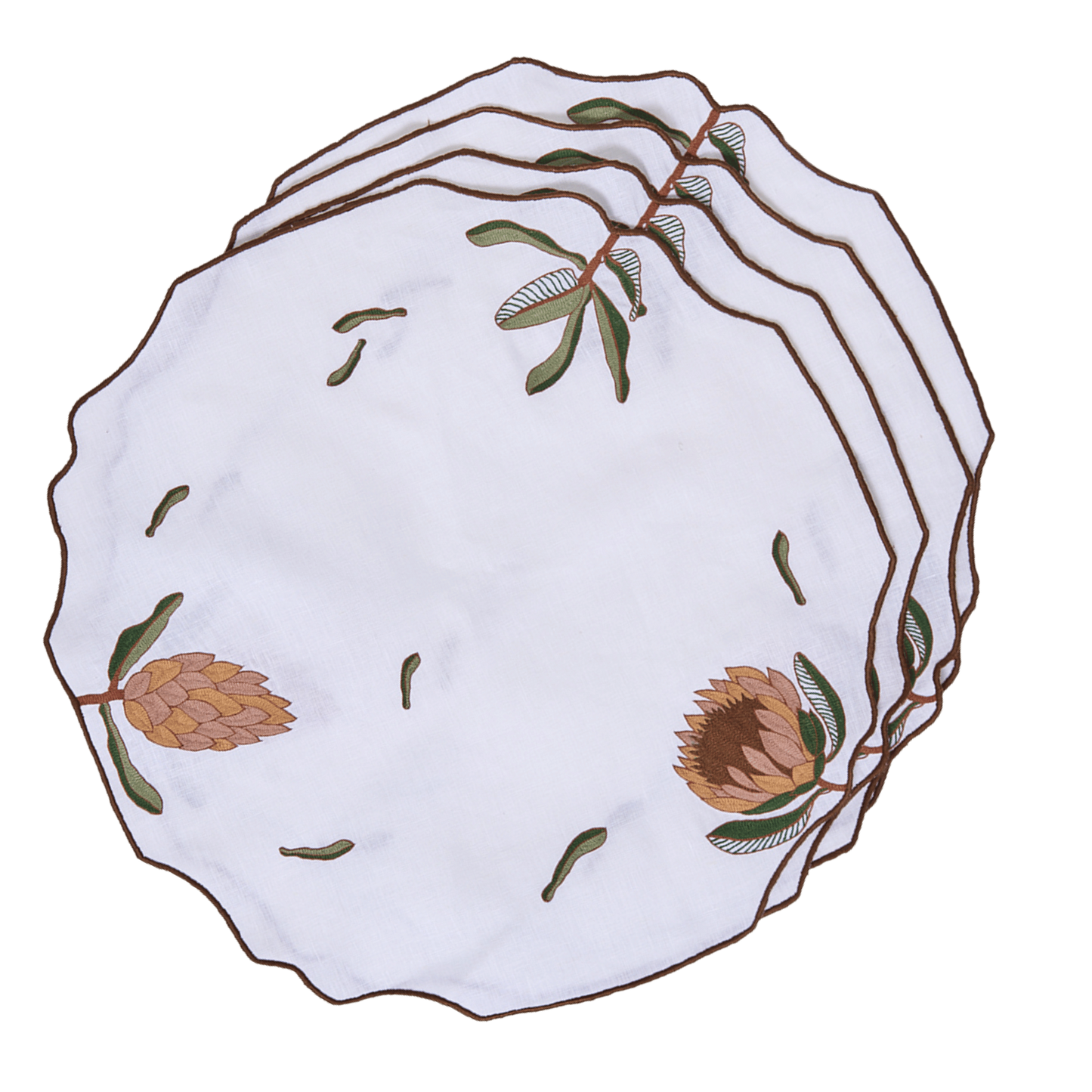 Hand Embroidered Vintage Floral Placemats 16.5" round (Set of 4)