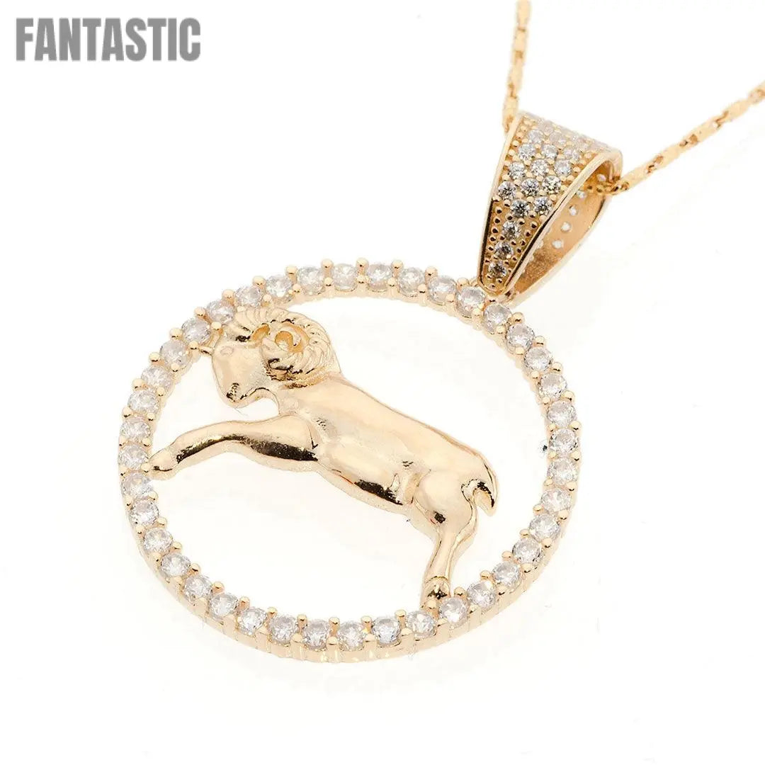 14K Gold CZ Aries Zodiac Pendant