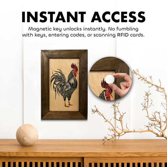 Farmhouse Rooster Gun Concealment Furniture - Handcrafted Hidden Gun Storage Wall Decor - Hidden Gun Shelf with Magnetic Lock for Quick Access