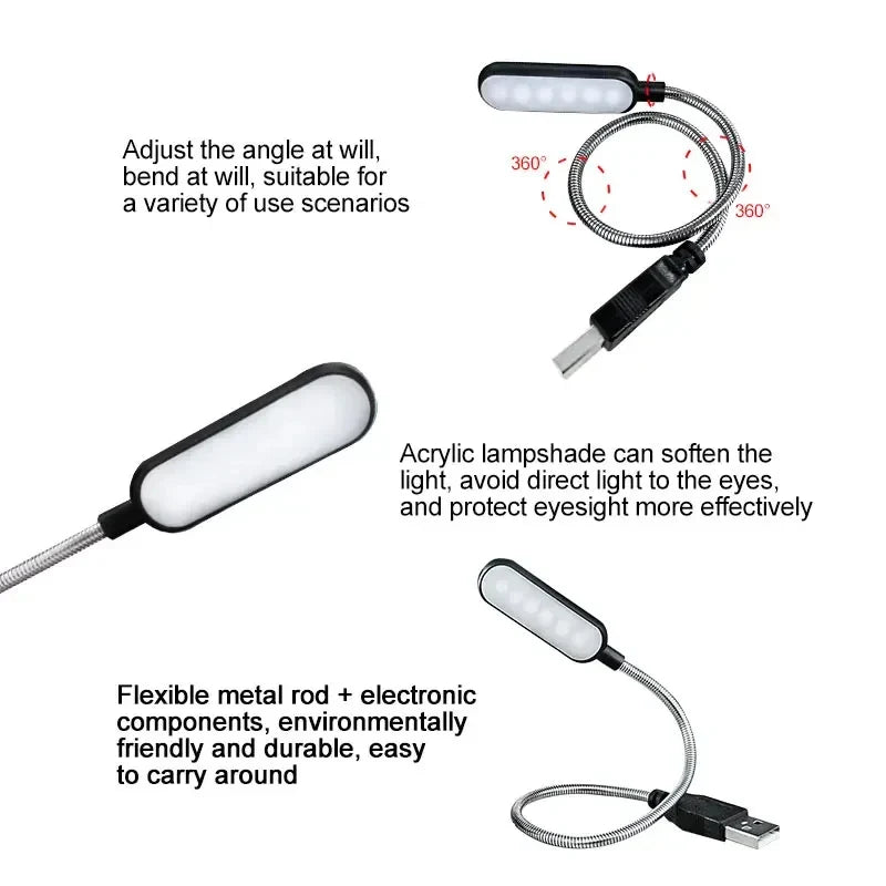 HOMEFISH 1PC Mini USB LED Light Book Light Flexible Reading Lamp Portable Night Light For Power Bank Laptop Notebook PC Computer