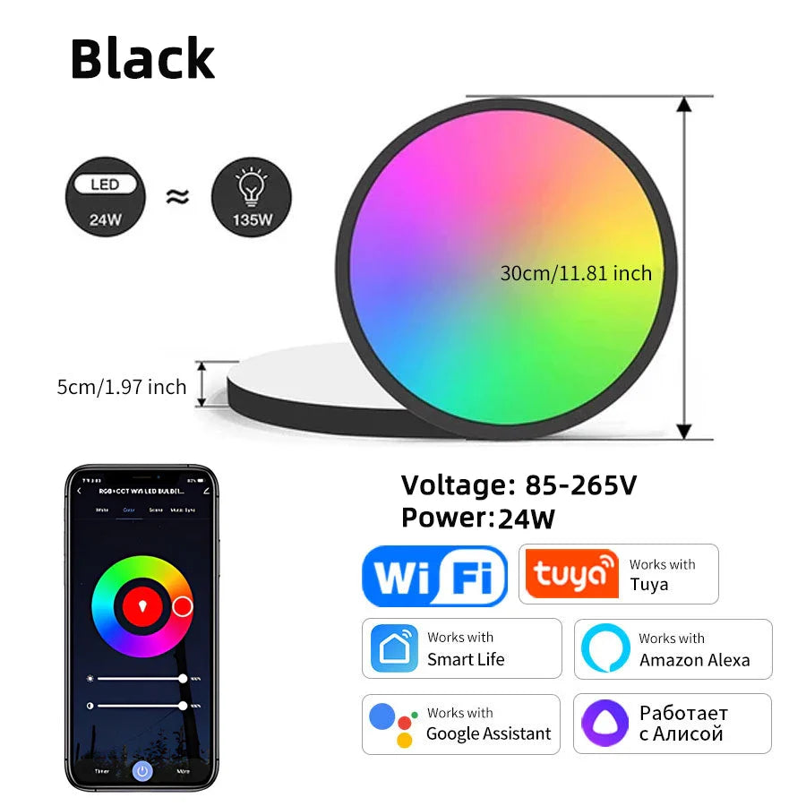 24W Tuya Ceiling Light Wifi Bluetooth AC85-265V RGB WW CW Living room Decoration LED Lamp Smart life APP with Alexa Google Home