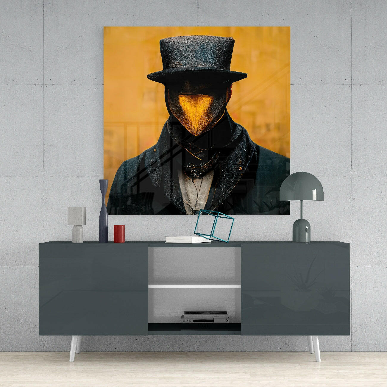 The Beak Behind the Masks Glass Wall Art || Designer Collection