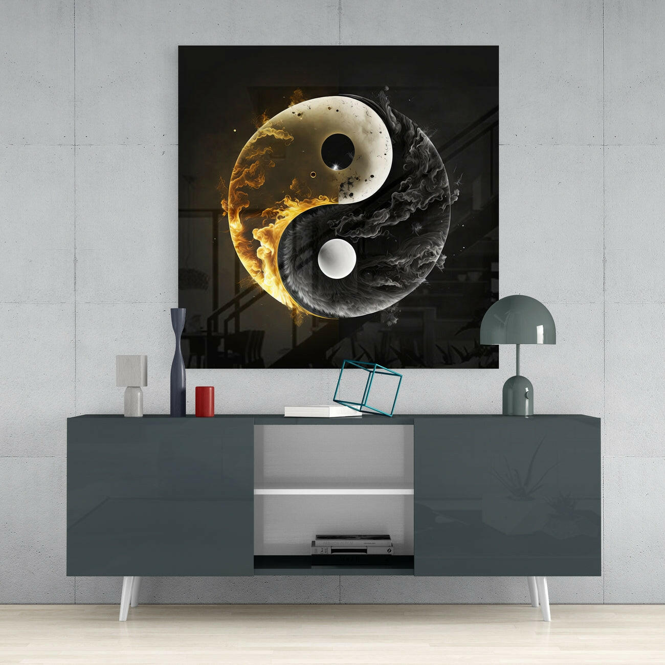 Ying and Yang Glass Wall Art || Designer Collection
