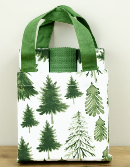 3pc Green & White Towel set with Bag