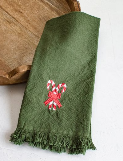 Green Towel with Candy Cane Pattern