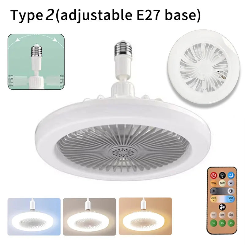 2 In 1 Ceiling Fan Lamps 3 Speeds Adjustable E27 Base Infinitely Dimmable for Living Room Bedroom Study LED Decorative Light