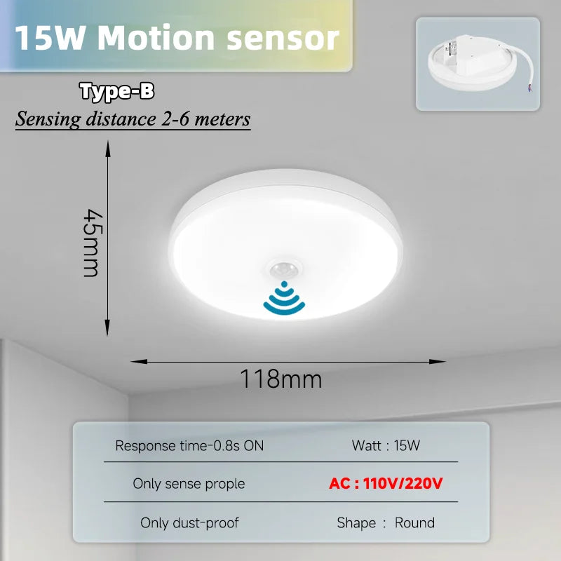 PIR Motion Sensor Ceiling Lamp 15w 20w 30w 40w Motion Detector Modern Ceiling Lighting For Corridor Garage Stair Balcony 220V