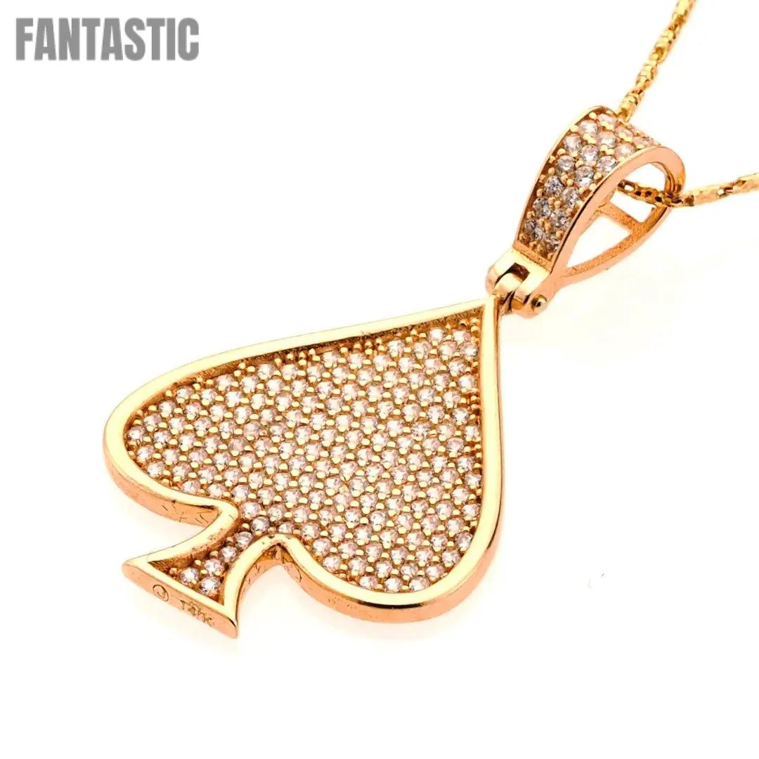 14K Gold CZ Spade Symbol Pendant