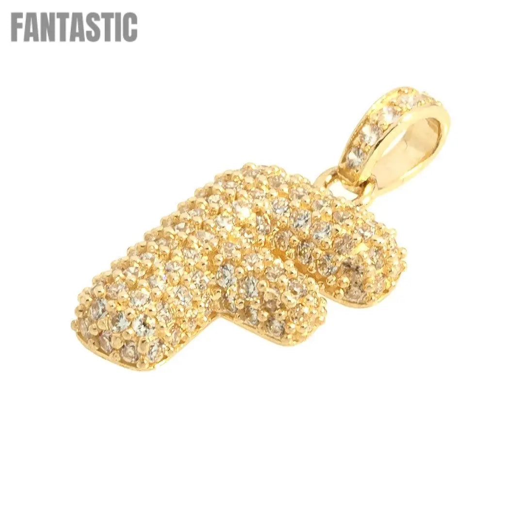 14K Gold CZ Initial Letter F Pendant
