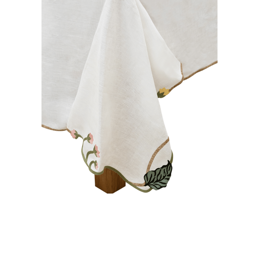Hand Embroidered Climbing Rose Tablecloth 120" x 80"