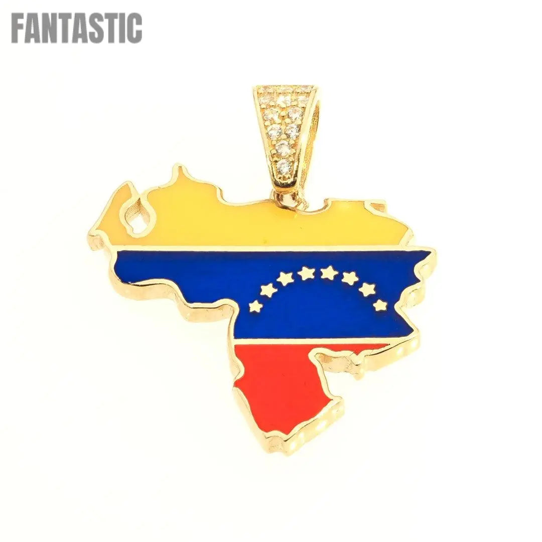 14K Gold CZ Venezuela Map Flag Pendant