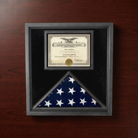 Flag and Certificate Case Black Frame, with certificate holder American Made