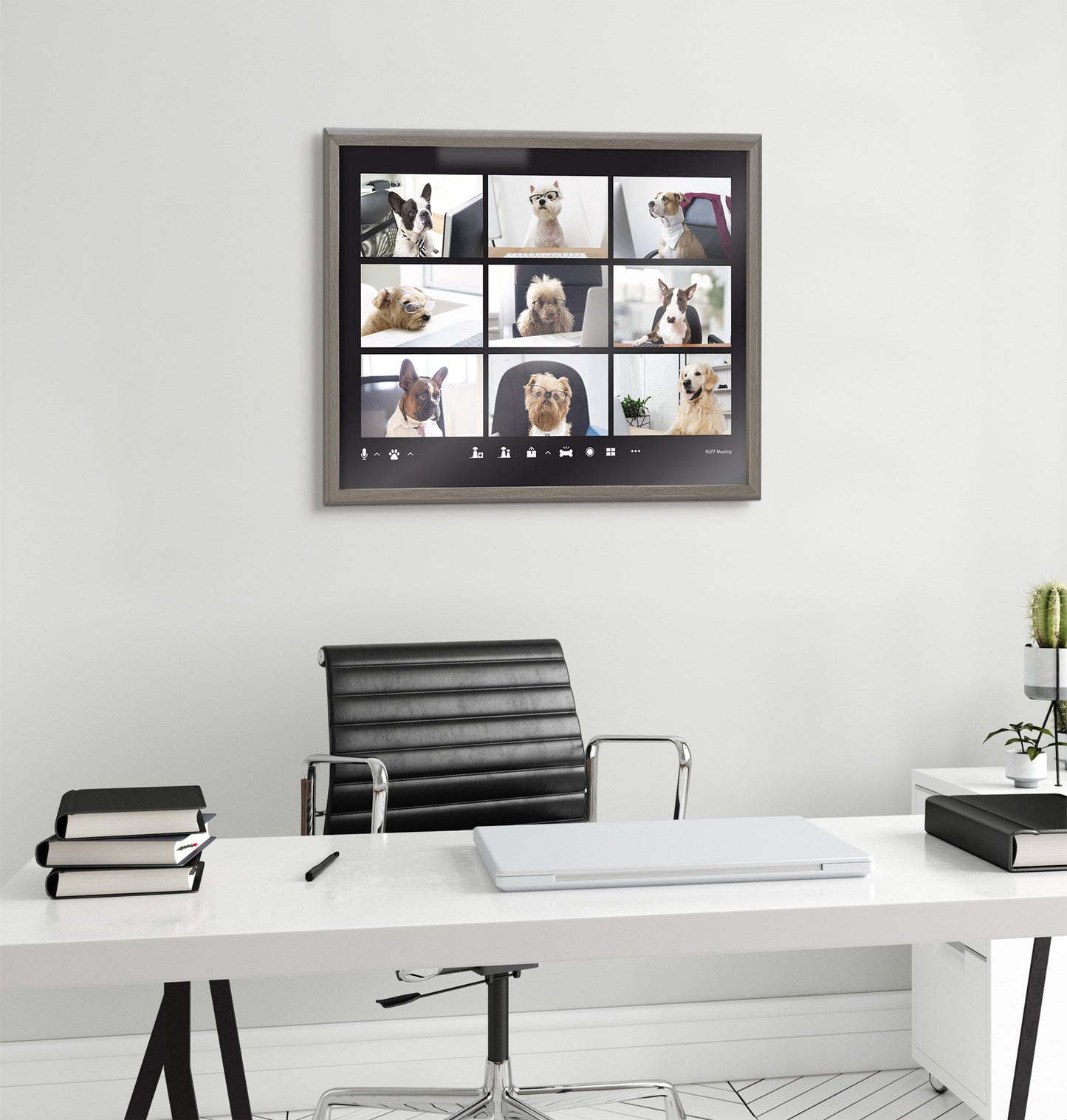 Blake Video Chat Dogs Framed Printed Glass by The Creative Bunch Studio