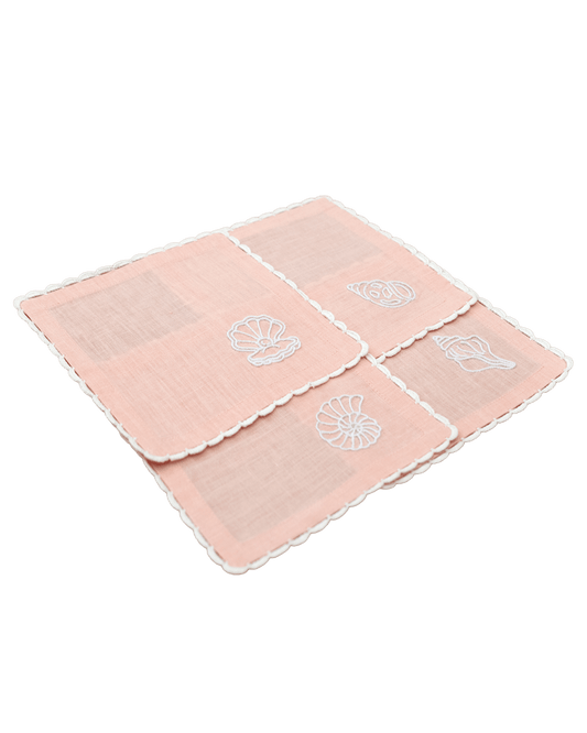 Hand Embroidered Marine Life Cocktail Napkins 6" x 6" (Set of 4)
