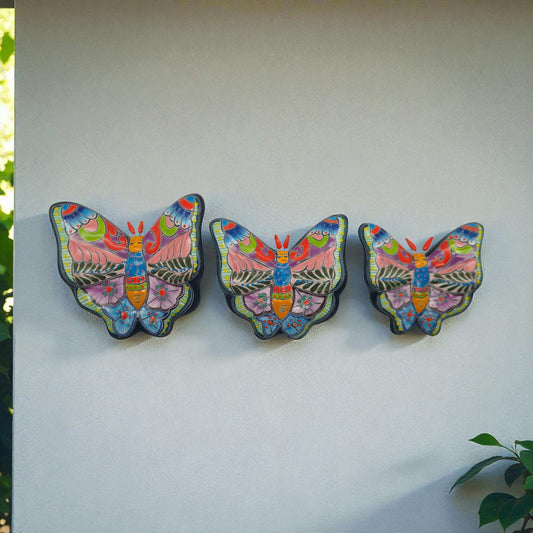 Colorful Talavera Butterfly Trio | Mexican Ceramic Wall Art