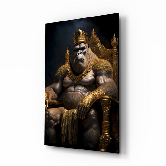 Ape King in Throne Glass Wall Art || Designer Collection