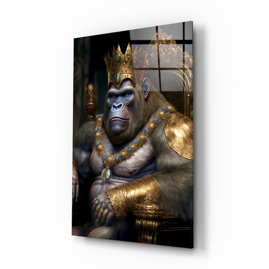 Ape King in Throne Glass Wall Art || Designer Collection