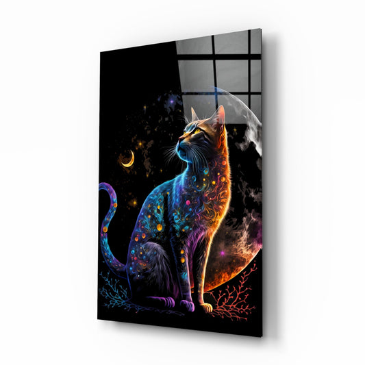 Moon Cat Glass Wall Art || Designer Collection