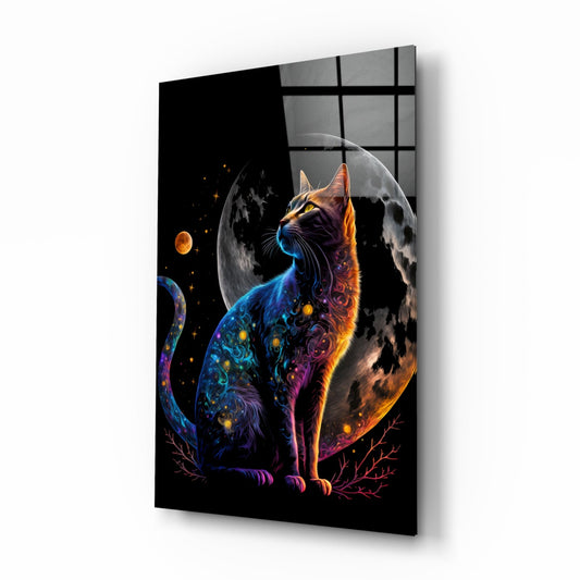 Moon Cat Glass Wall Art || Designer Collection