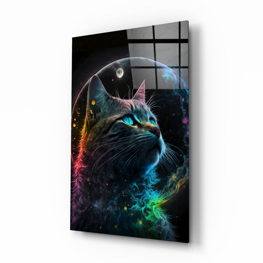 Moon Cat Glass Wall Art || Designer Collection