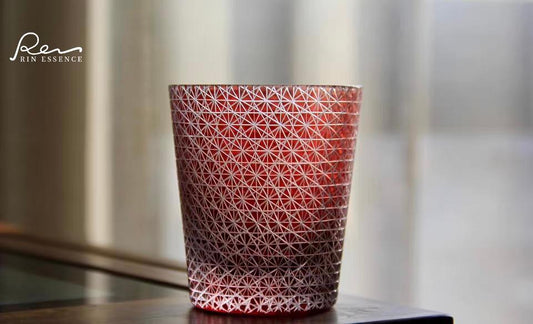 “Satsuma Red” – Chrysanthemum Cut Sake & Whisky Glass Handcrafted Crystal Glass, 250 ml