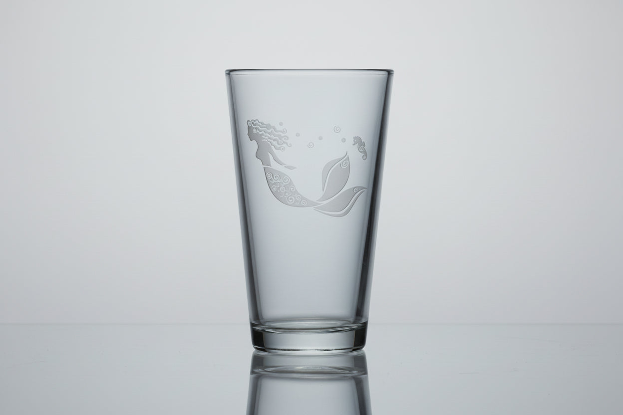 Etched Mermaid Pint Glass