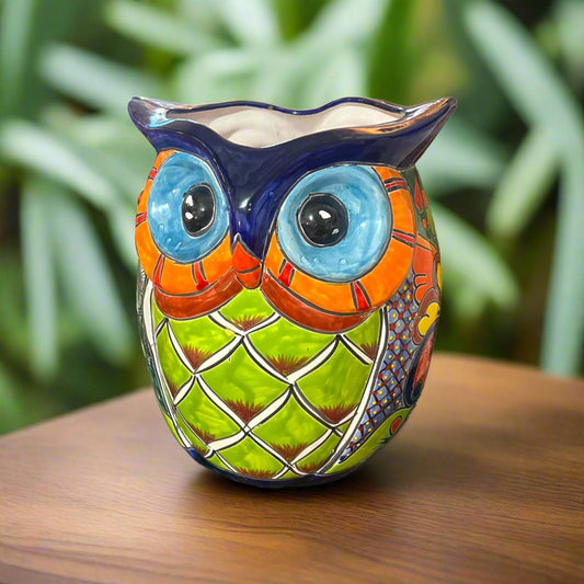 Extra Large Talavera Owl Planter | Hand-Painted Mexican Decor