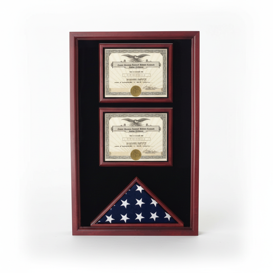 2 Certificates Flag Display case - Fit 3" x 5" Flag.