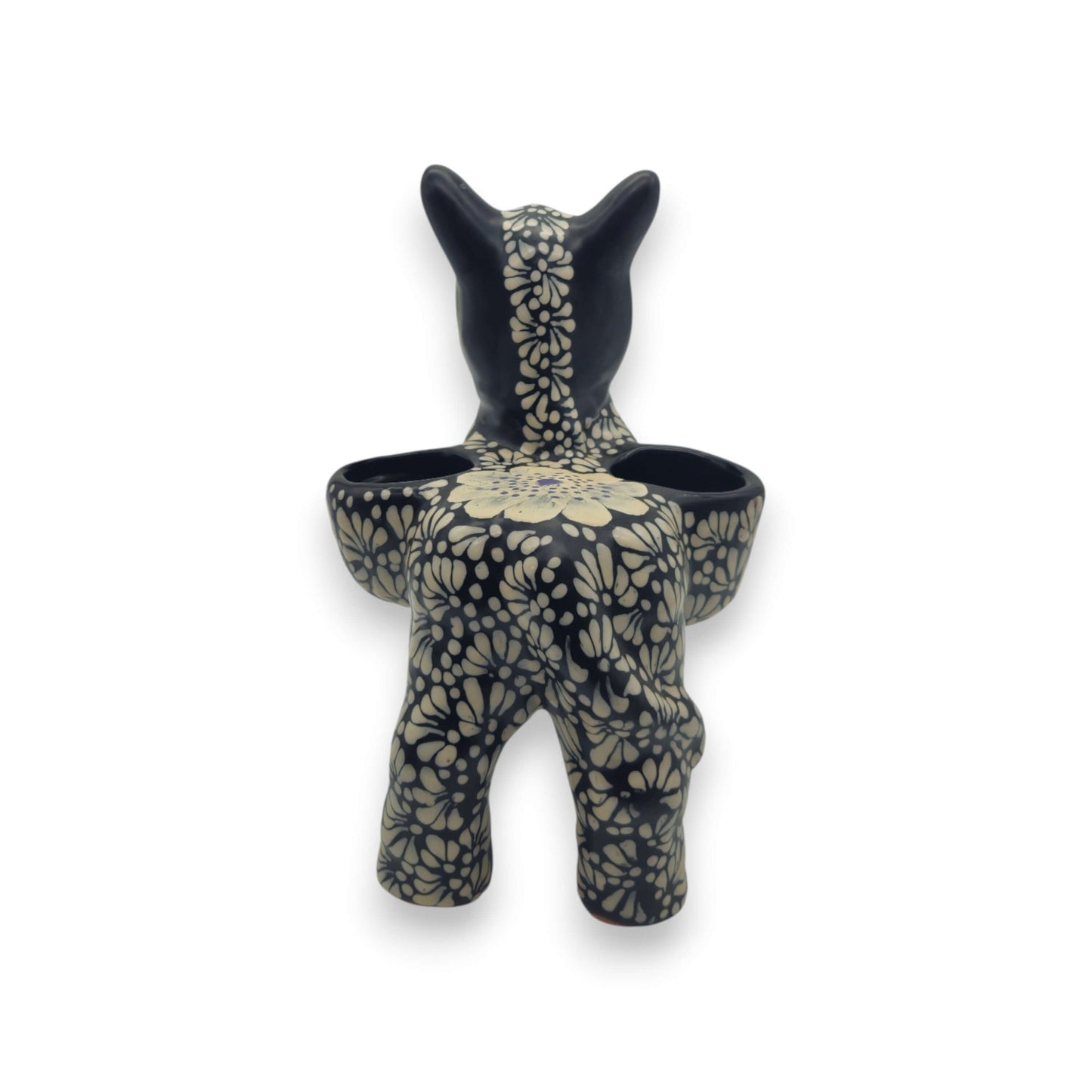 Floral Black & White Talavera Donkey Planter | Mexican Pottery