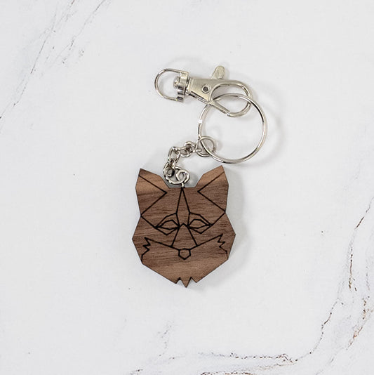 Geometric Fox Wood Keychain