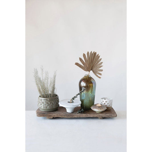 Glass Vase, Seeded Green Iridescent Finish