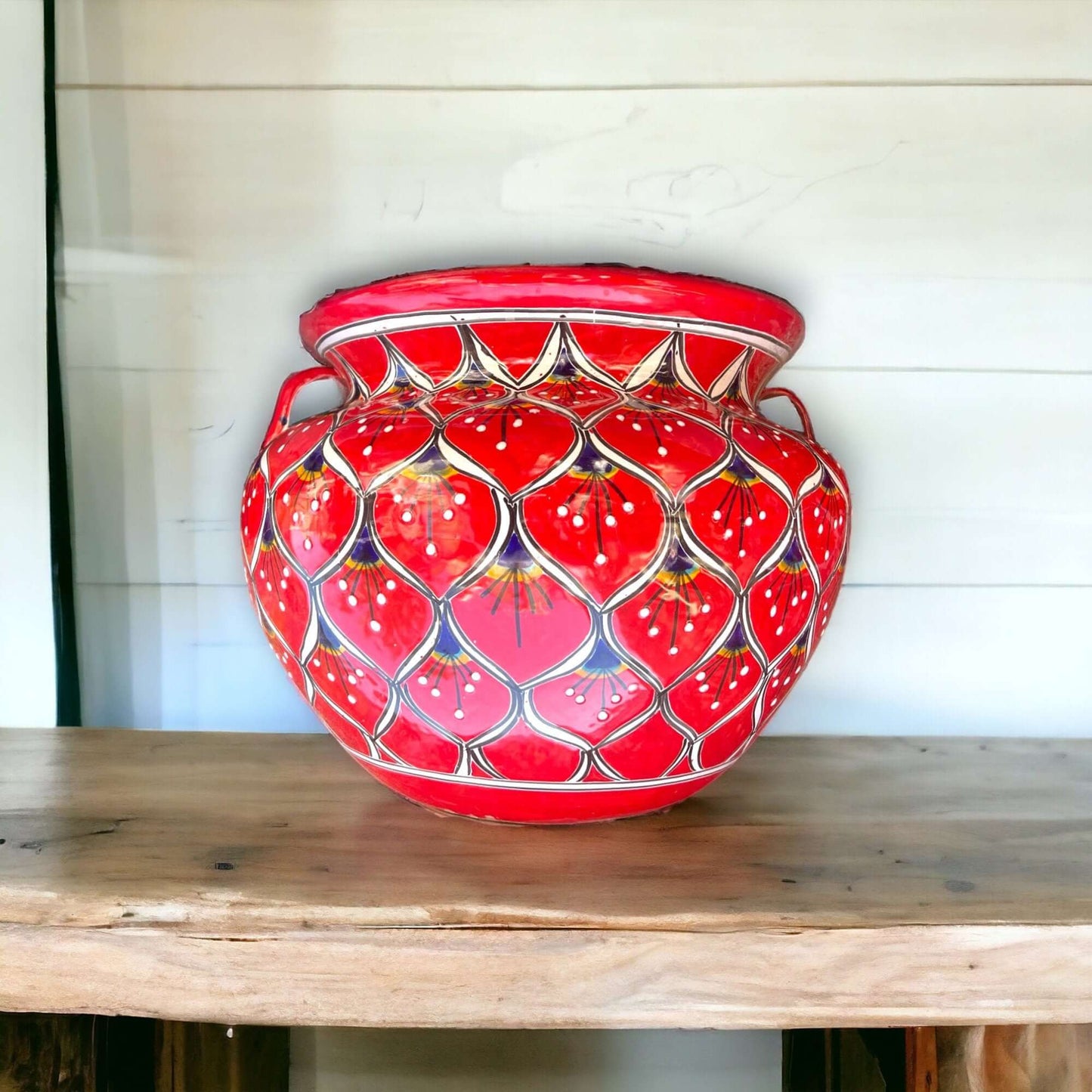 Extra Large Hand-Painted Talavera Peacock Flower Pot | Planter Decor