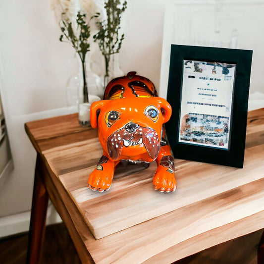 Handmade Talavera Pug Statue | Colorful Mexican Dog Art